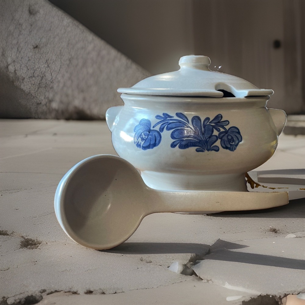 Vintage Pfaltzgraff Yorktowne Soup Tureen with Lid & Ladle 3-Pc Set MINT
